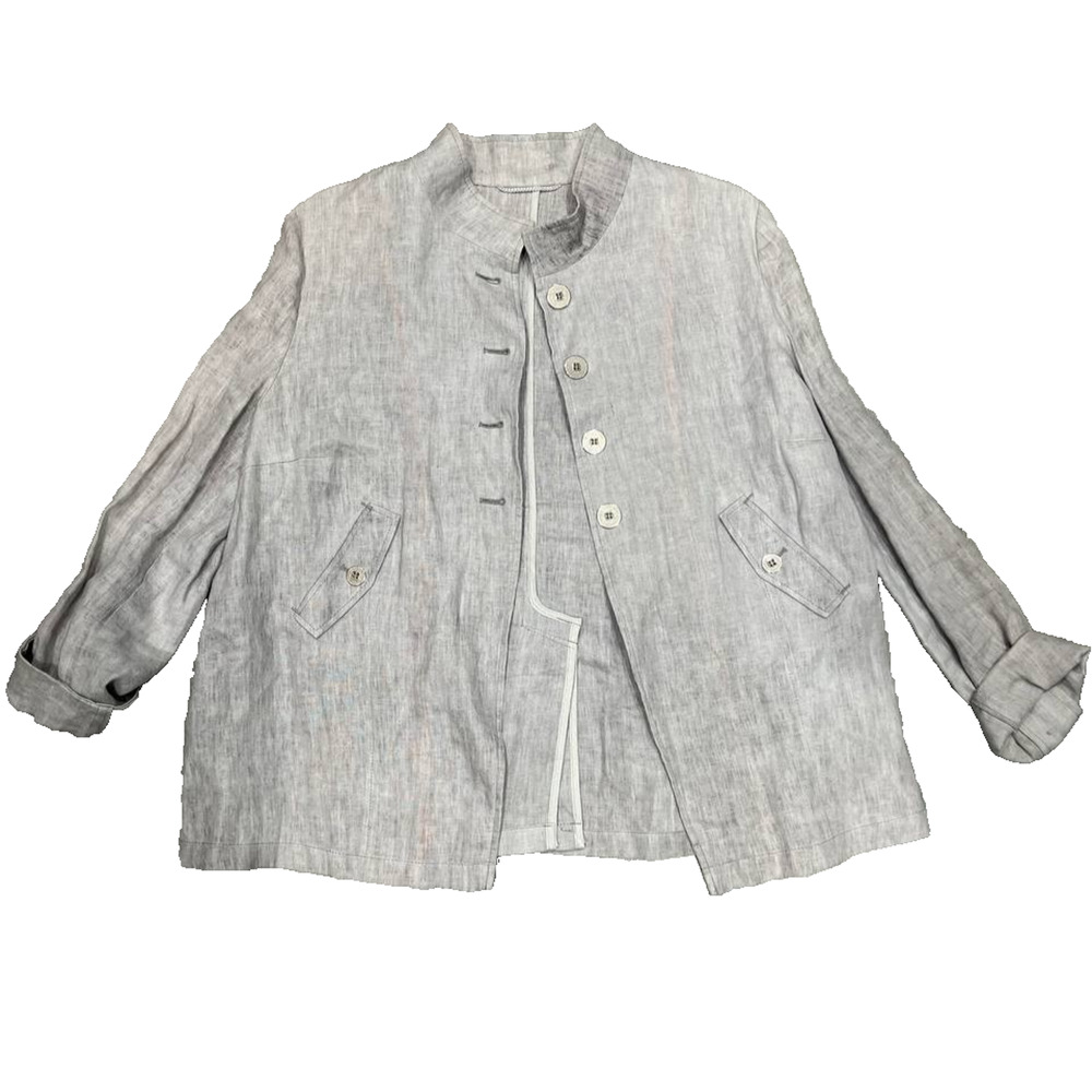 Emozioni Short linen jacket with stand collar Gray Large A004325